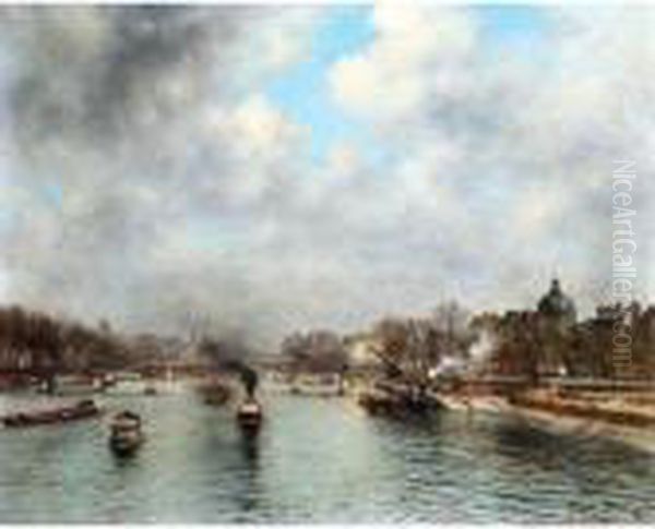 Le Pont Des Arts Et Le Louvre, Paris Oil Painting by Alexis Vollon