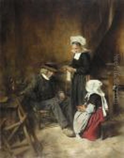 Familienidyll In Der Stube. Oil Painting by Alexis Vollon