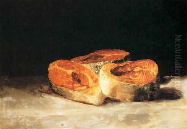 Still-Life Three Salmon Steaks Oil Painting by Francisco De Goya y Lucientes