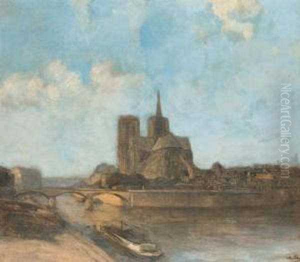 The Seine Before Notre Dame, Paris Oil Painting by Alexis Vollon