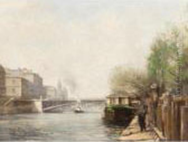 Fishing On The Seine Oil Painting by Alexis Vollon