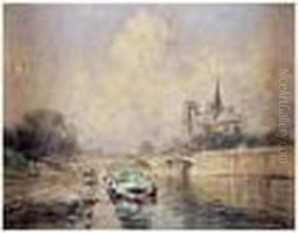 Vue De La Seine, Notre-dame De Paris Oil Painting by Alexis Vollon