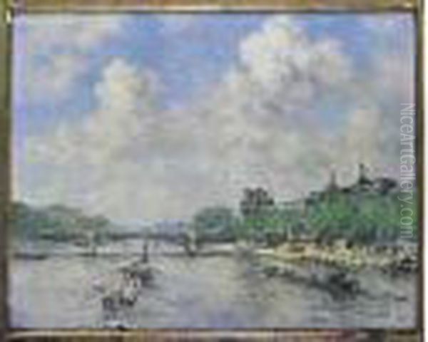 Paris, La Seine Au Louvre Oil Painting by Alexis Vollon