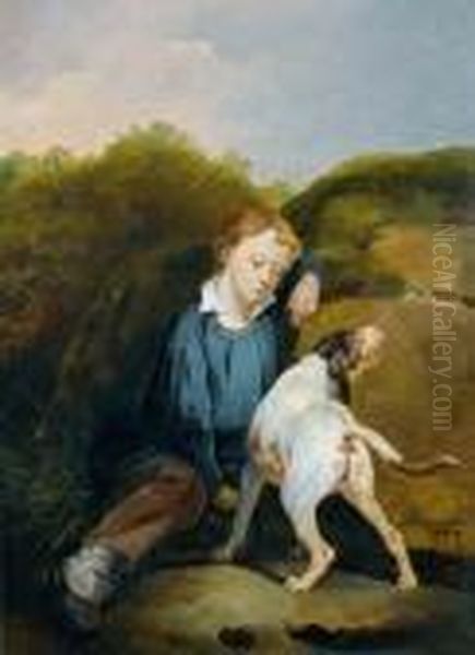 Knabe Mit Hund Oil Painting by Joseph Simon Volmar