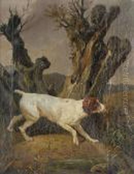 Jagdhund Auf Der Pirsch. Oil Painting by Joseph Simon Volmar