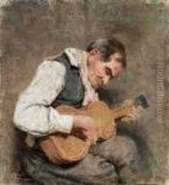 Il Musicista Solitario - 1885 Oil Painting by Vincenzo Volpe