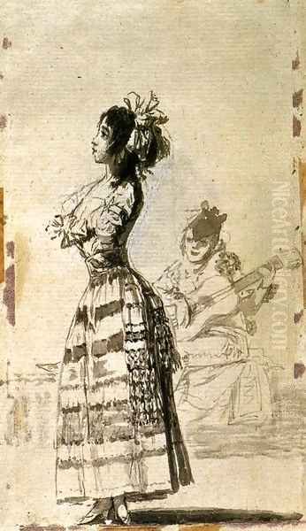 Girl Listening to a Guitar 2 Oil Painting by Francisco De Goya y Lucientes