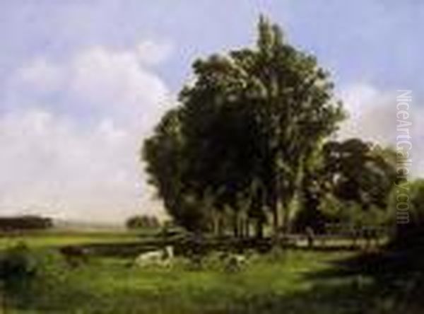 Grazing Cows Oil Painting by Ludwig Gustav Voltz