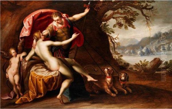 Venus Und Adonis Mit Jagdhunden Oil Painting by Hans Von Aachen