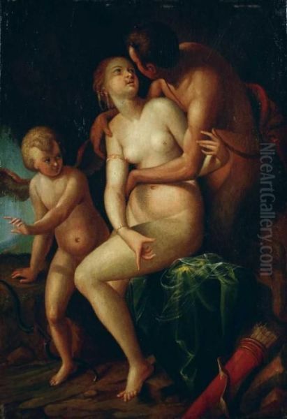 Nymphe Und Pan Mit Amor Oil Painting by Hans Von Aachen