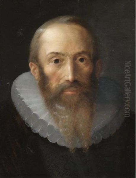 Portrait Of A Bearded Gentleman, Bust Length, With A White Ruff Oil Painting by Hans Von Aachen