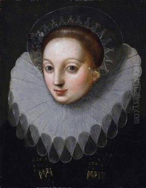 Two Paintings: Portrait Of A 
Distinguished Lady With Hood As Well As A Distinguished Gentleman With 
Lace Collar. Each Oil Painting by Hans Von Aachen