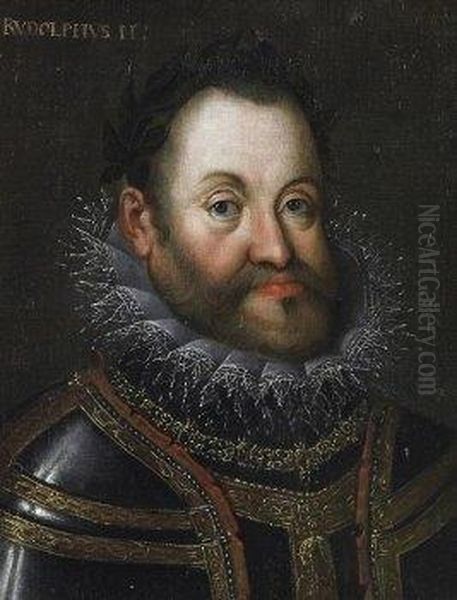 Portrait Of Emporer Rudolph Ii With Laurel Wreath. Inscription Above Left: Rudolphus Ii Oil Painting by Hans Von Aachen