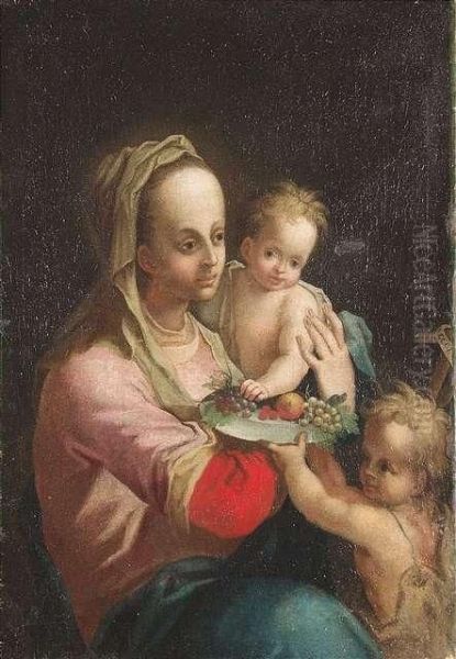 Maria With The Child And The Infant St John Oil Painting by Hans Von Aachen