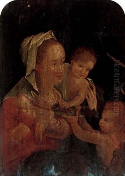 The Virgin And Child With The Infant Saint John The Baptist Oil Painting by Hans Von Aachen