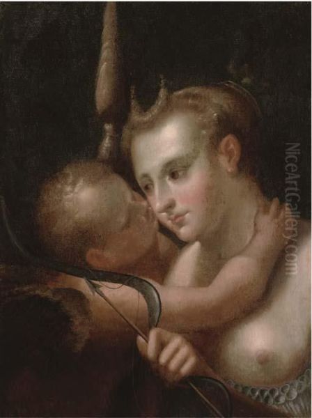 Venus And Cupid Oil Painting by Hans Von Aachen