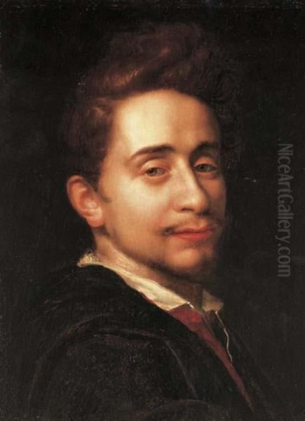 Portrait Of A Young Man, Bust-length, In A Dark Coat Oil Painting by Hans Von Aachen