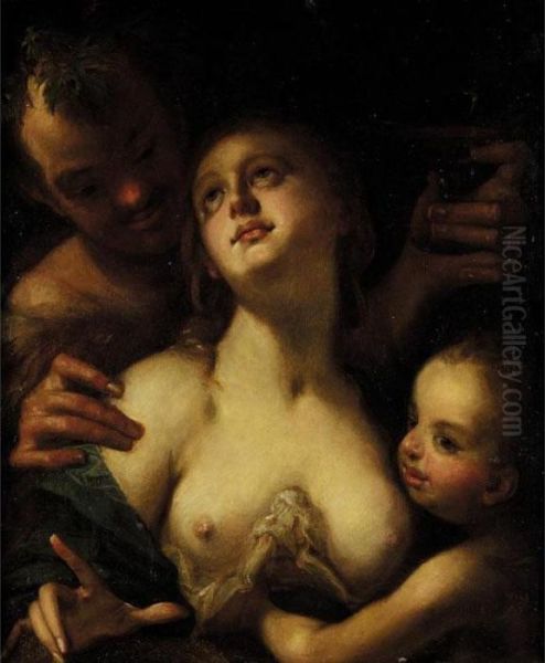 Venus And Cupid With Bacchus Oil Painting by Hans Von Aachen