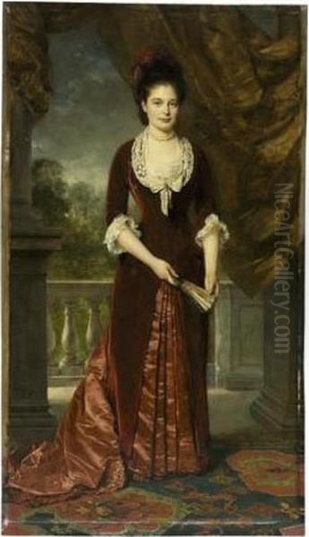 Portrait D'un Membre De La Famille Rothschild, Femme A La Robe Rouge Oil Painting by Baron Heinrich von Angeli