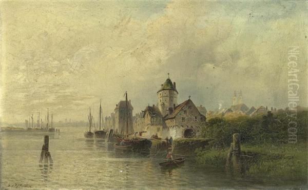 Stadtansicht Mit Einer Burg Am Meer. Oil Painting by Nicolai Von Astudin