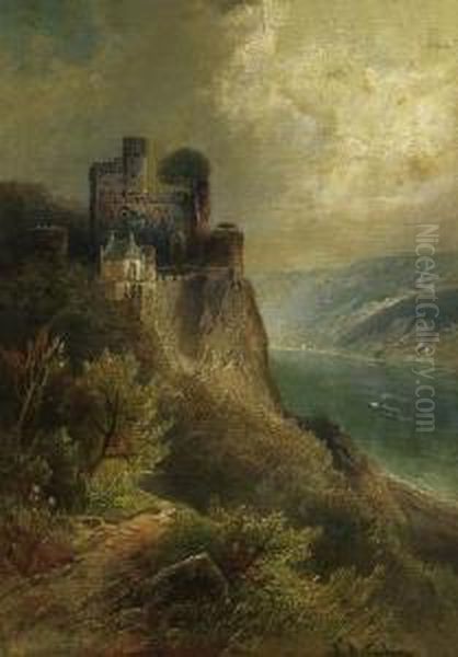 River Landscape With Castle. Oil Painting by Nicolai Von Astudin