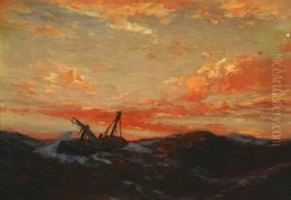 Stormy Seas At Sunset Oil Painting by Hans Von Bartels