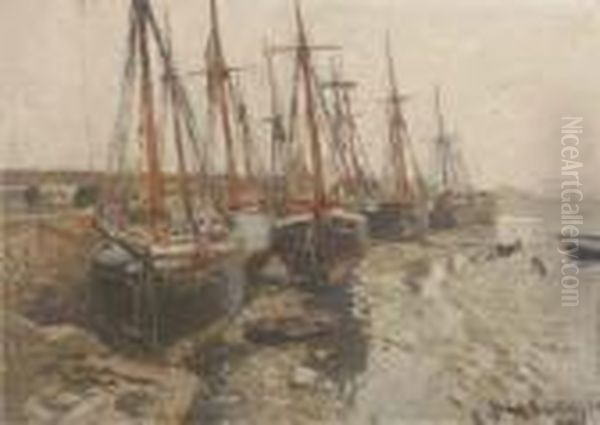 Roskoff Harbour Oil Painting by Hans Von Bartels