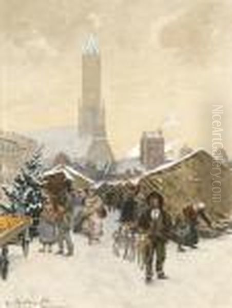 Weihnachtsmarkt. Oil Painting by Hans Von Bartels