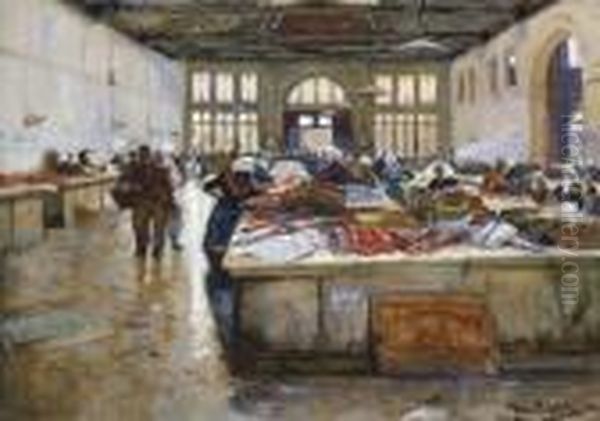 Franzosischer Fischmarkt. Oil Painting by Hans Von Bartels