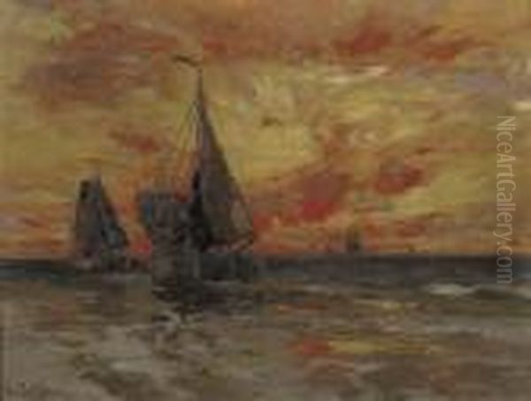 A Seascape At Dusk Oil Painting by Hans Von Bartels