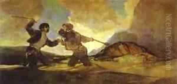 Fight With Clubs 1820-1823 Oil Painting by Francisco De Goya y Lucientes