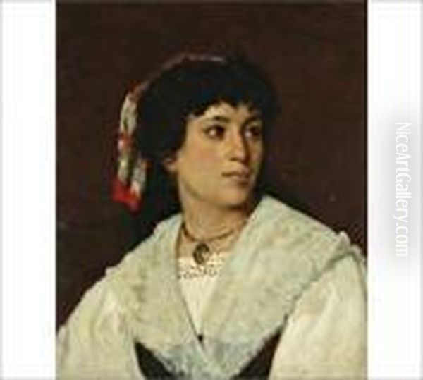 A Spanish Girl Oil Painting by Adolf von Becker