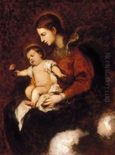 Madonna With The Child Jesus, About 1870 Oil Painting by Gyula Benczur