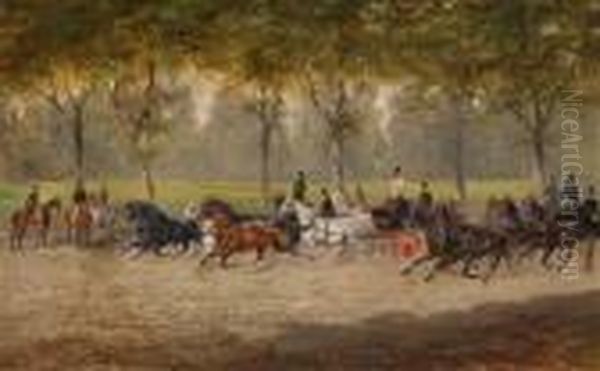 Coach Races Invienna's Prater Oil Painting by Alexander Ritter Von Bensa