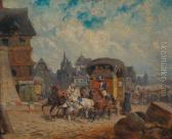 Post Coach In Normandy Oil Painting by Alexander Ritter Von Bensa