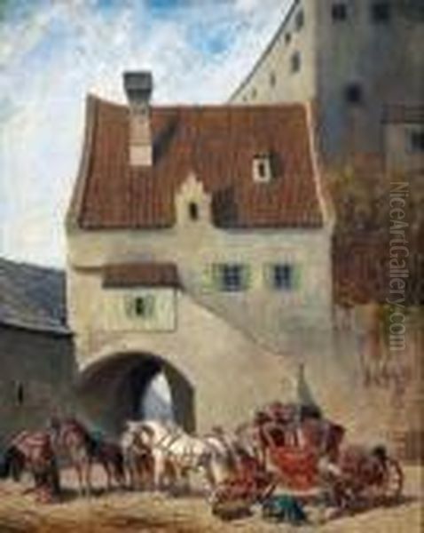 Vor Der Abfahrt Der Reisekutsche Oil Painting by Alexander Ritter Von Bensa