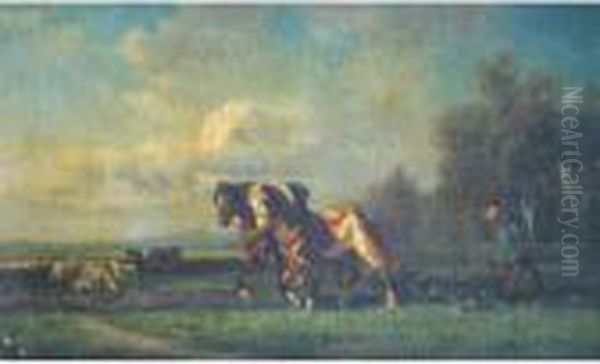 Scene De Labour Ettroupeau Au Pacage Oil Painting by Alexander Ritter Von Bensa