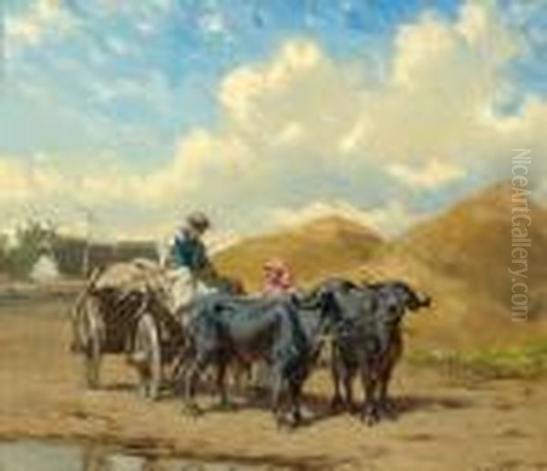 Fuhrwerk In Einer Ungarischen Landschaft Oil Painting by Alexander Ritter Von Bensa