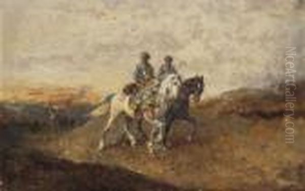 Zwei Ritter Zu Pferd Oil Painting by Alexander Ritter Von Bensa