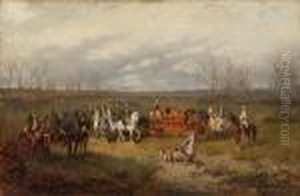 Parforcejager Der Rokokozeit
 Begegnen Zwei In Einer Kutsche Reisenden In Weiter
 Landschaft. Oil Painting by Alexander Ritter Von Bensa