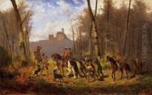 Bear-hunters Oil Painting by Alexander Ritter Von Bensa