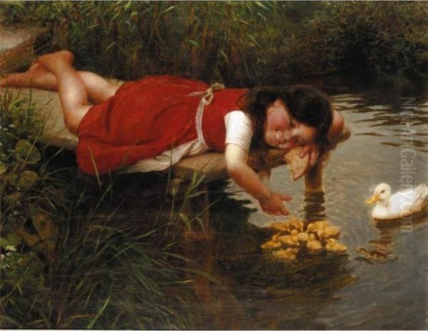 Feeding The Ducks Oil Painting by Carl Von Bergen