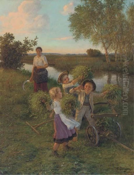 Mischief By The River Oil Painting by Carl Von Bergen