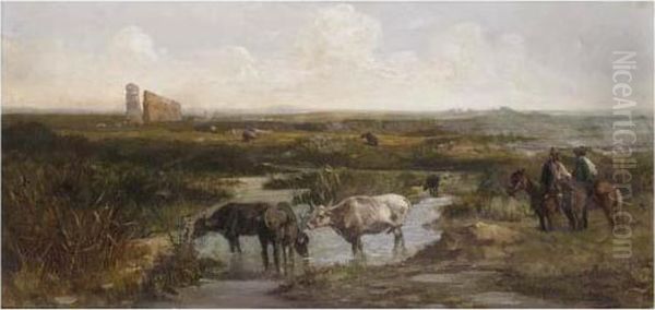 Italianate Landscapes Oil Painting by Joseph I Von Berres