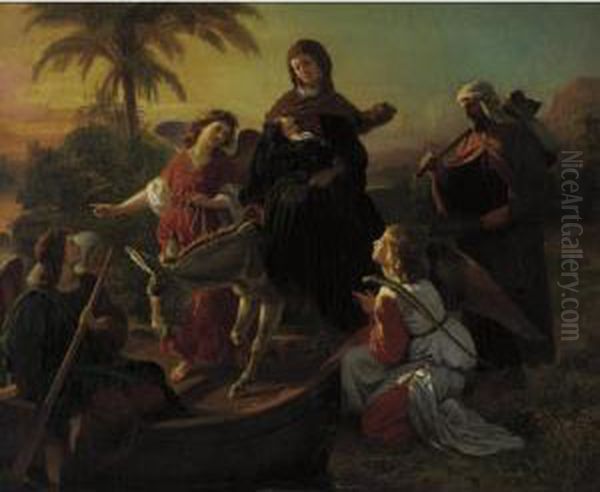 The Flight Into Egypt Oil Painting by Carl Von Blaas