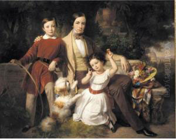 Group Portrait With The Prince 
Valmon-tone, Gwendalina Doria-pamphili And Bertram Talbot, In A Villa 
Garden Oil Painting by Carl Von Blaas