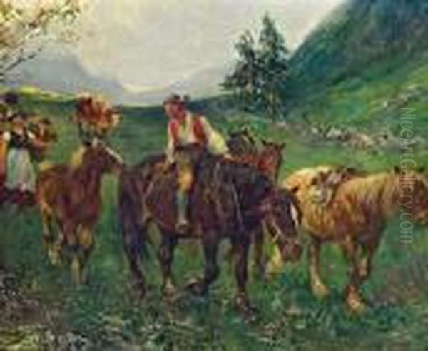 Heimkehr Von Der Alm Oil Painting by Julius von Blaas