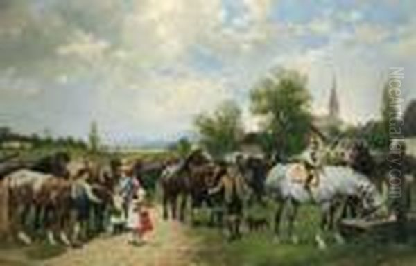 Pferdemarkt Oil Painting by Julius von Blaas