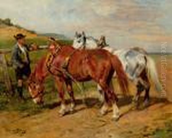 Pferde Bei Der Rast Oil Painting by Julius von Blaas