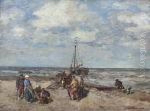 Sorting The Catch Oil Painting by Gregor Von Bochmann